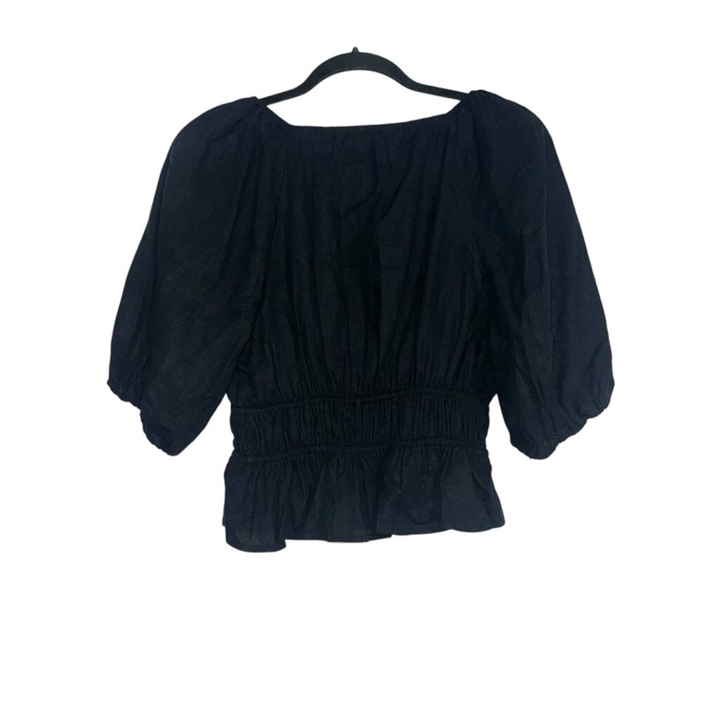 Abercrombie & Fitch Linen Blend Black Puff Sleeve Babydoll Top MEDIUM - Picture 3 of 7